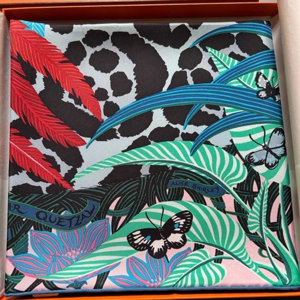 Hermes scarf silk Carre 35" x 35" jaguar quetzal Green Blue Red Black